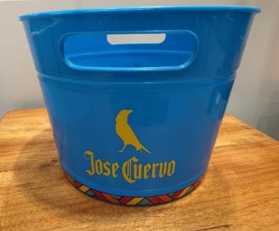 Blue branded beverage bucket